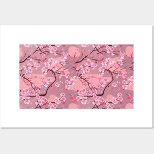 Sakura Japanese Cherry Tree Flower Blossom Pattern V4 Posters and Art